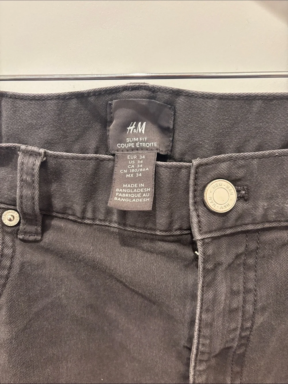 H&M Men’s Sz34 Charcoal Gray Straight-Leg Jeans